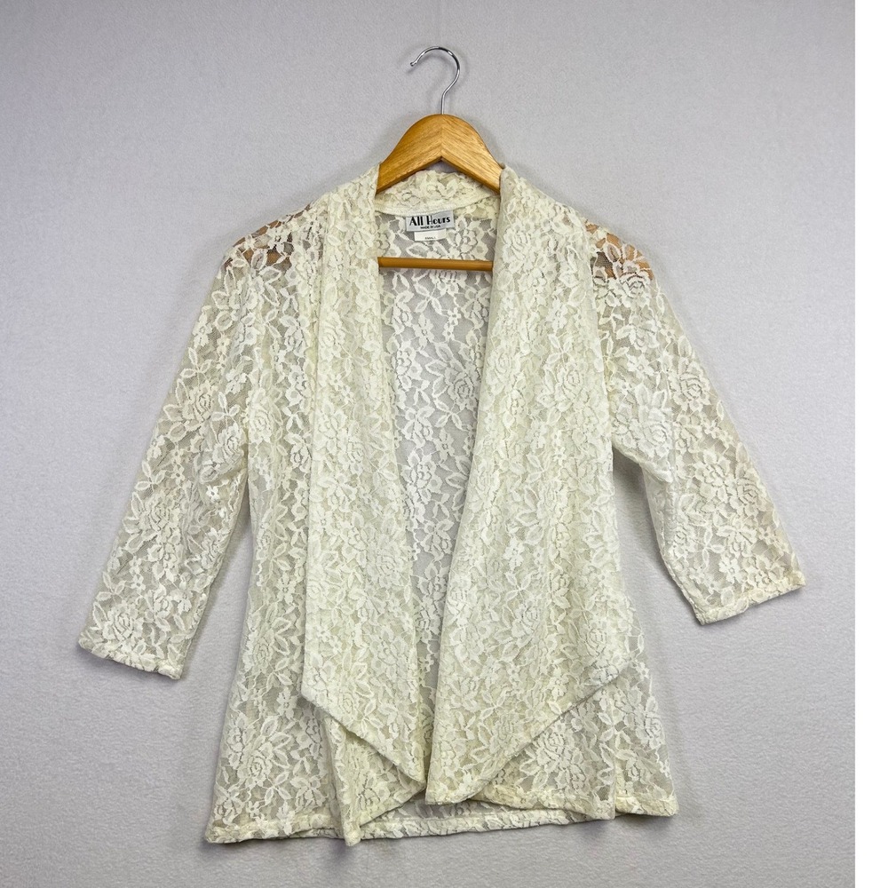 All Hours Lace Open Front Cardigan Kimono‎ Jacket Cream Small